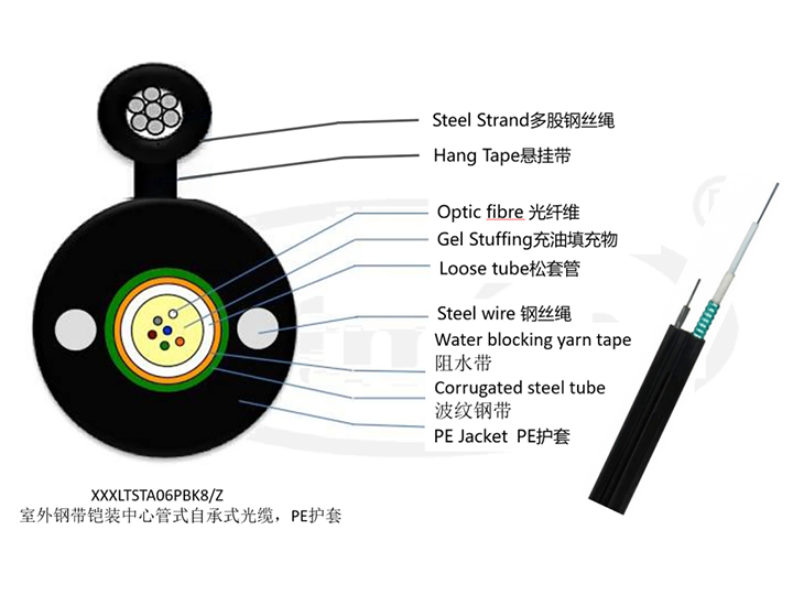 室外钢丝吊带自承式钢带铠装光缆